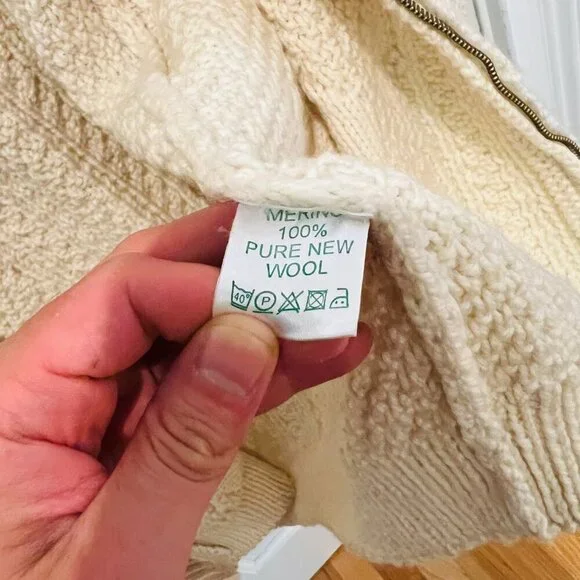 Carraig Donn Zip Up Sweater Cream Aran Cable Knit Fisherman Wool Ireland Heavy - Picture 16 of 16